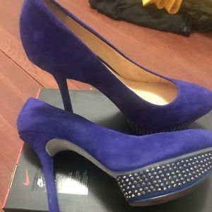 Blue suede heels